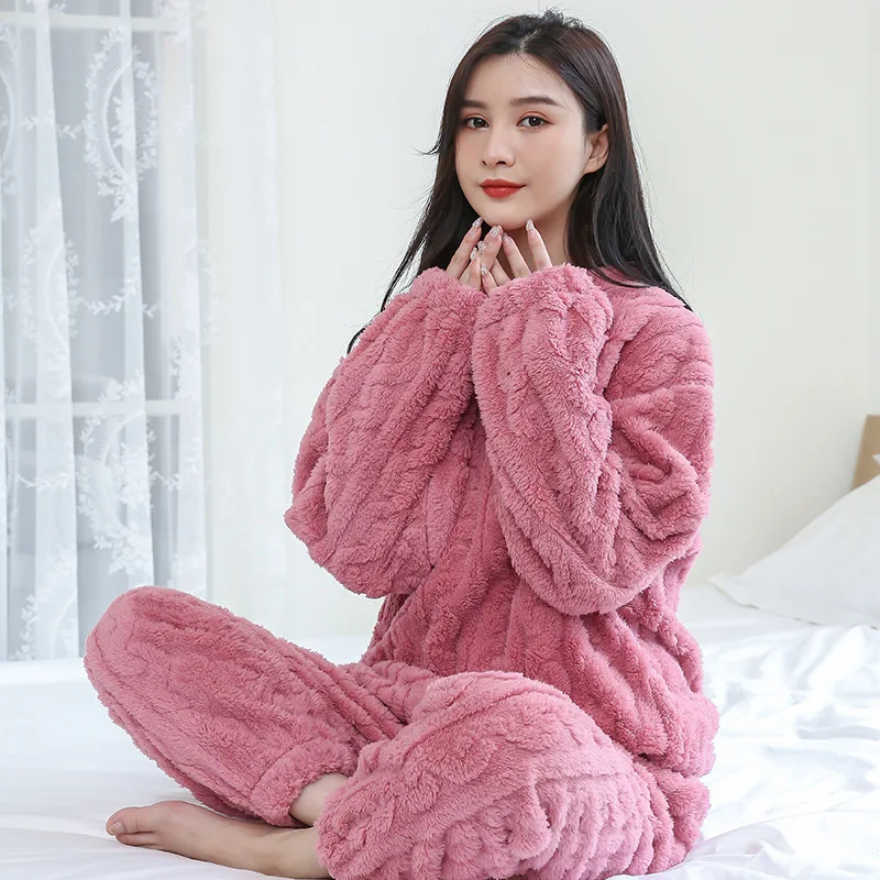 Autumn-Winter Thermal Pyjamas Jacquard Soft Cotton Flannel Warm Set 2025 Unisex Thickened Thermal Couple's Pyjamas Homewear Set