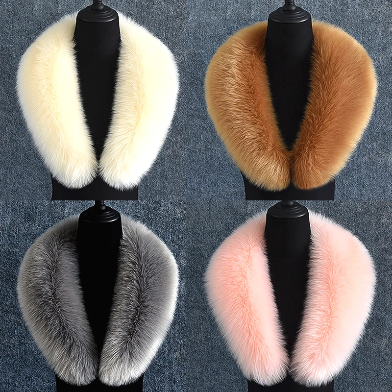 Faux Fox Fur Collar For Women Men Luxury 90Cm Fluffy Fur Scarf Autumn Winter Down Jackets Hood Collar Coat Warm Fur Trims Decor