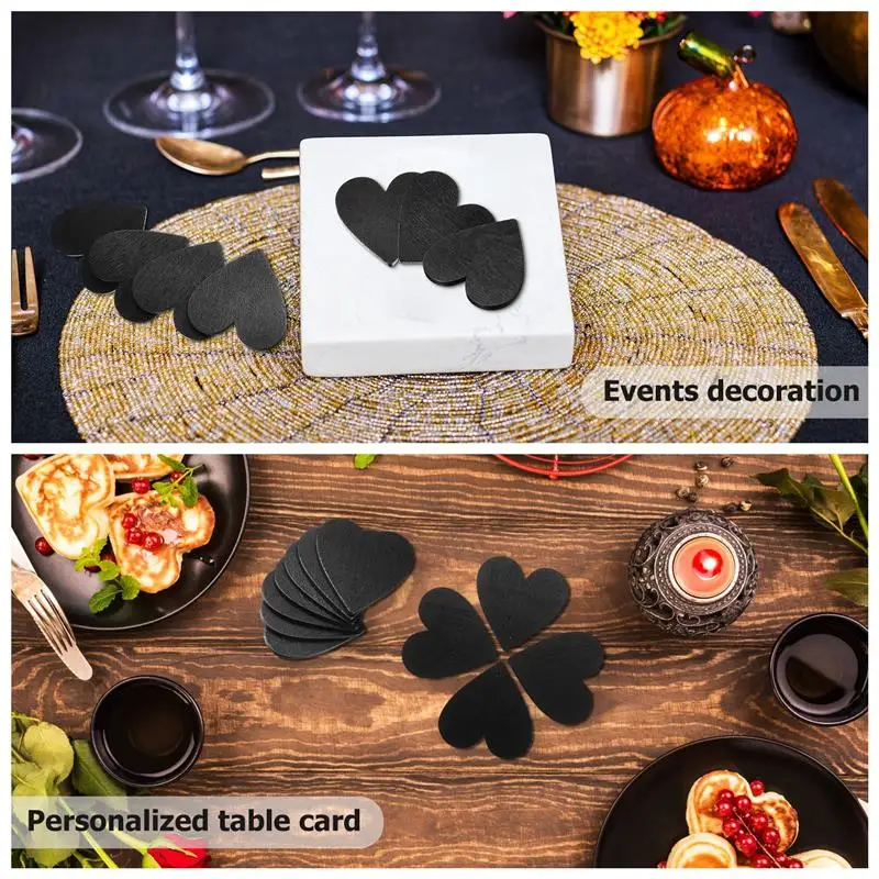 검은 사랑 심장 모양 나무 조각 조각 칠판 20pcs 5x5cm DIY 공예 Scrapbooking 웨딩 카드 테이블 장식