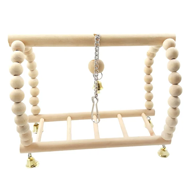 Wooden Parrot Playstand with Bells 1
