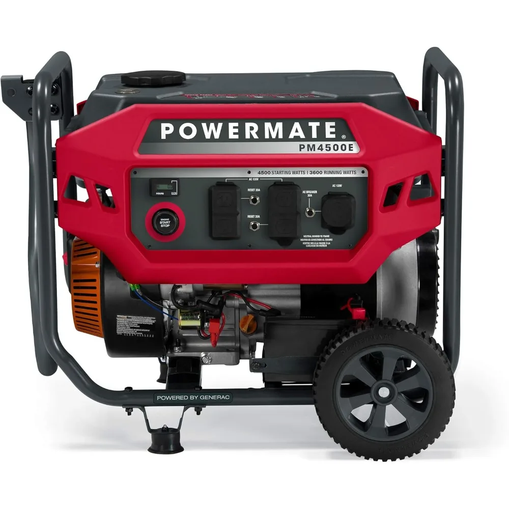 Powermate PM4500E 4,500-Watt Gas-Powered Portable Open Frame Generator Quiet Electric Start Ideal for Home Camping