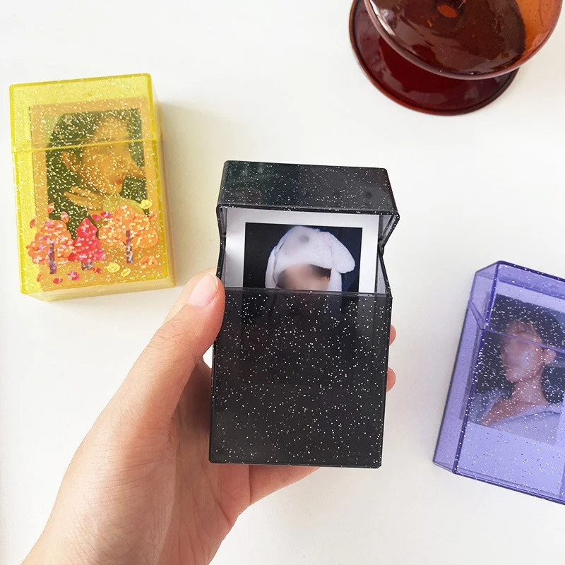 

Transparent Storage Box Lovely Blingbling Stationery Case Container Idol Photocard Holder Orangizer Glitter Card Collection