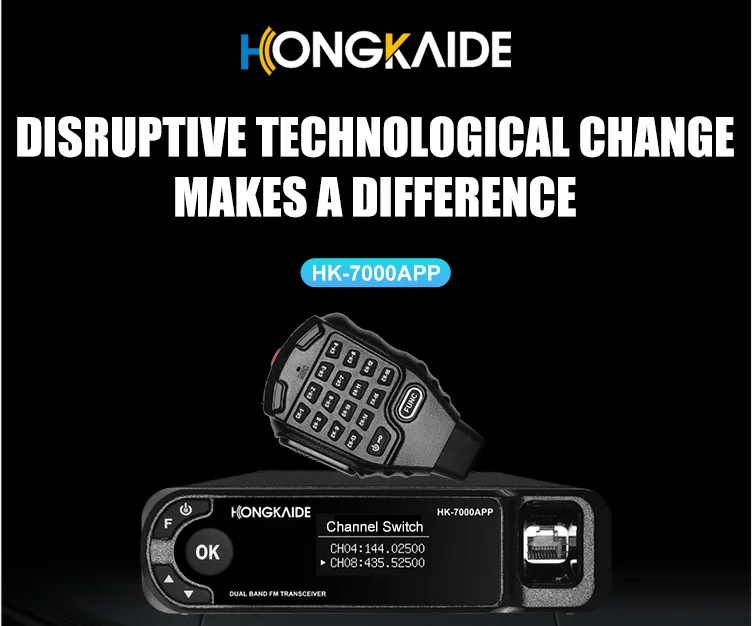 HONGKAIDE HK-7000APP 듀얼 모드 및 듀얼 밴드 아날로그 및 인터넷 워키토키 트랜시버, 무선 마이크 포함 모바일 라디오, 50W