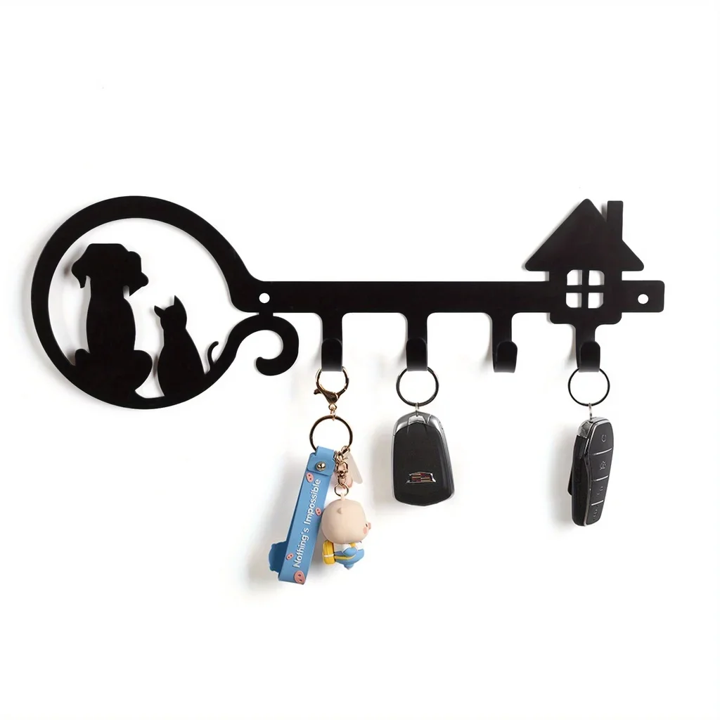 1pc Metal Wall Mounted Storage Rack Dog Cat House Design Key Holder, Wall Hanging Storage Key Holder Towel Rack Wall Hanging 4