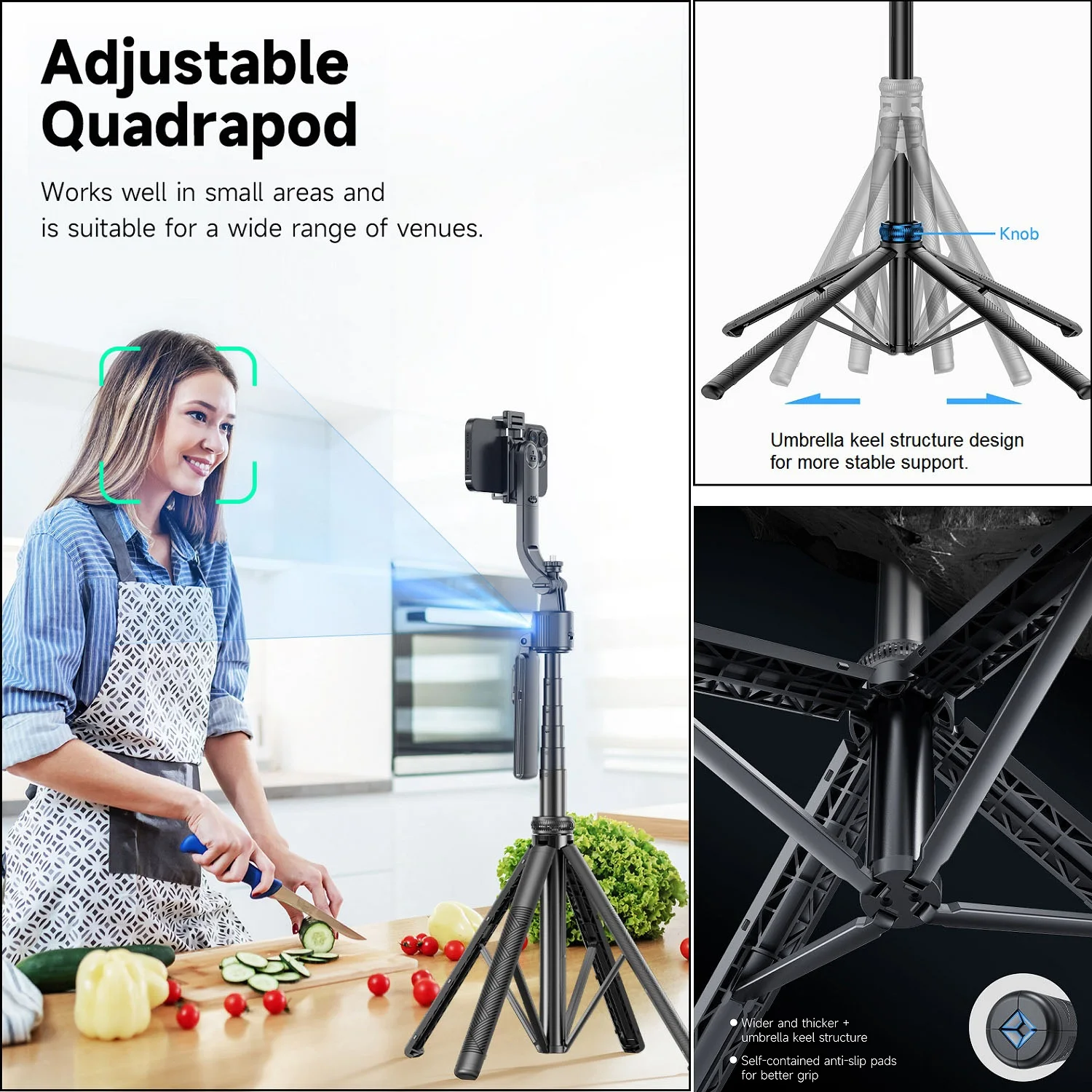 Extendable Auto Face Tracking Tripod 360° Rotation, No App, 64