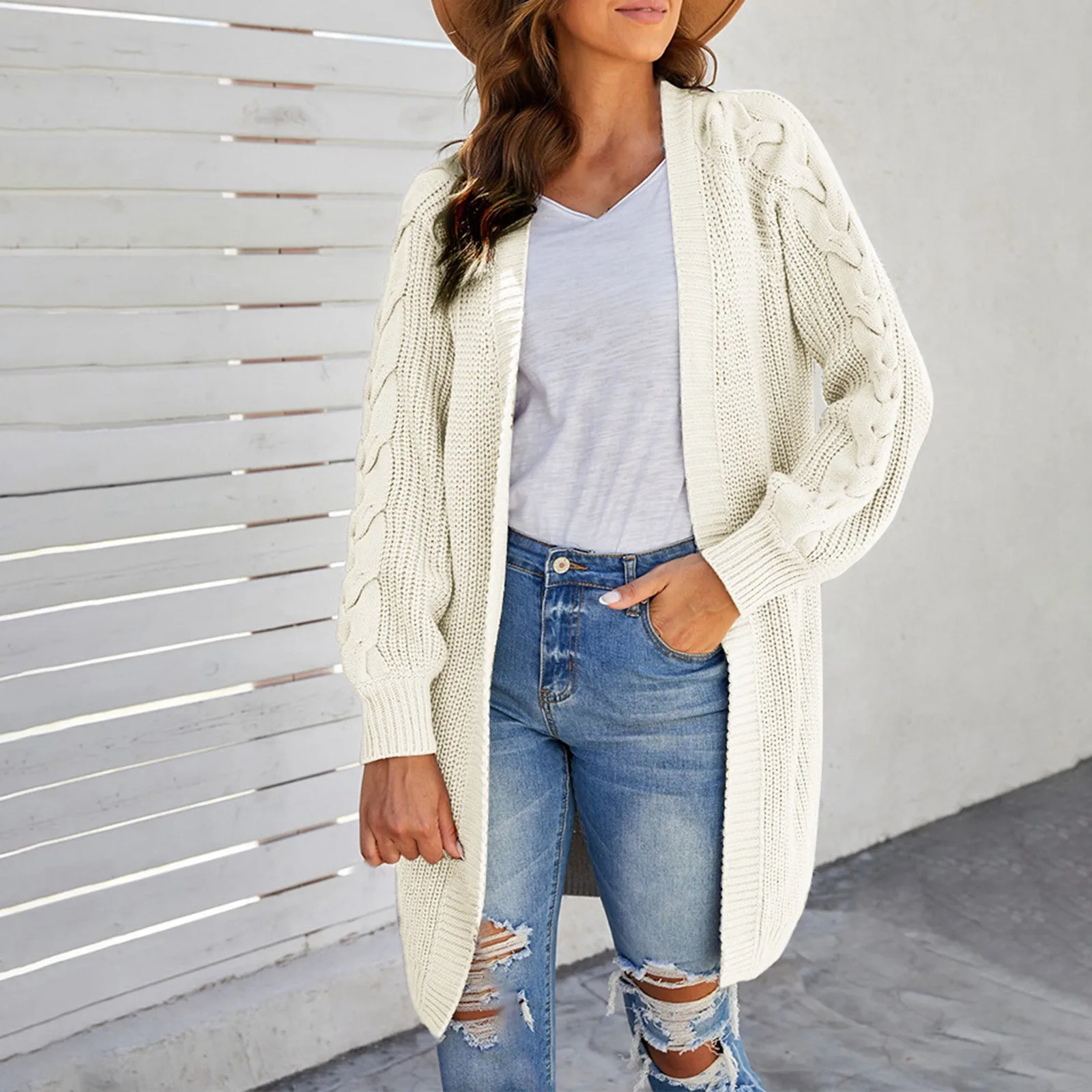 

Women's 2023 Long Sleeve Chunky Knit Cardigan Open Front Cozy Sweater Coat Fall Winter Crochet Sweater Outwear With Pockets