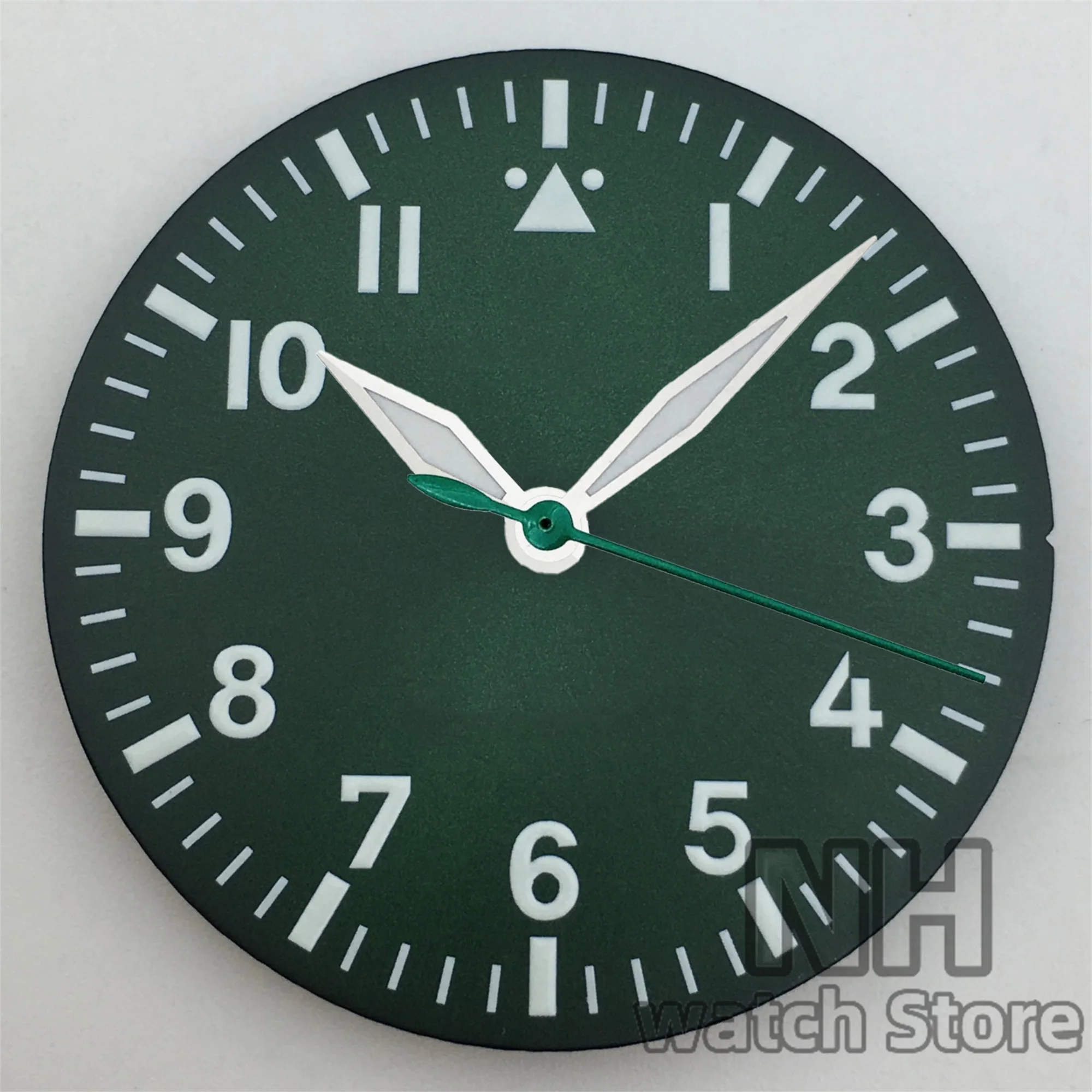 Pilot Style Watch Dial with Luminous Black, Green, and White Accents