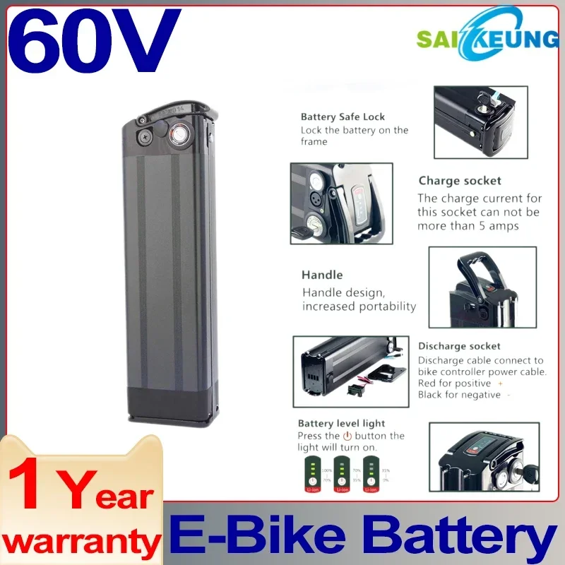 Silverfish 60v 60ah 20ah 30ah 40 50ah Batterie Titanate Frame Fahrrad 60v EBike Akku Accu Electric Bicycle 2000w Lithium Battery