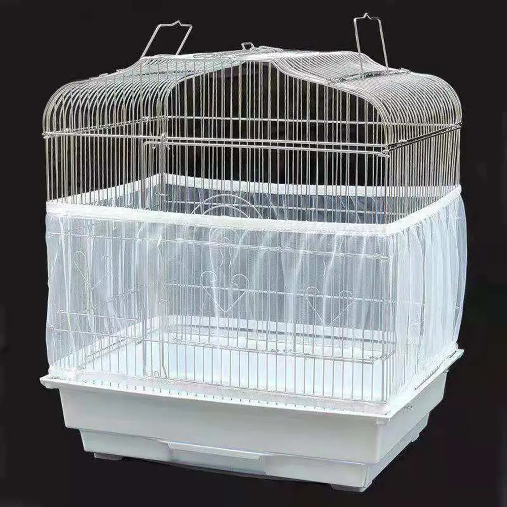 Nylon Mesh Bird Parrot Cover Soft Easy Cleaning Nylon Airy Fabric Mesh Bird Cage Cover Seed Catcher Guard (Only Cover) bird cage cover