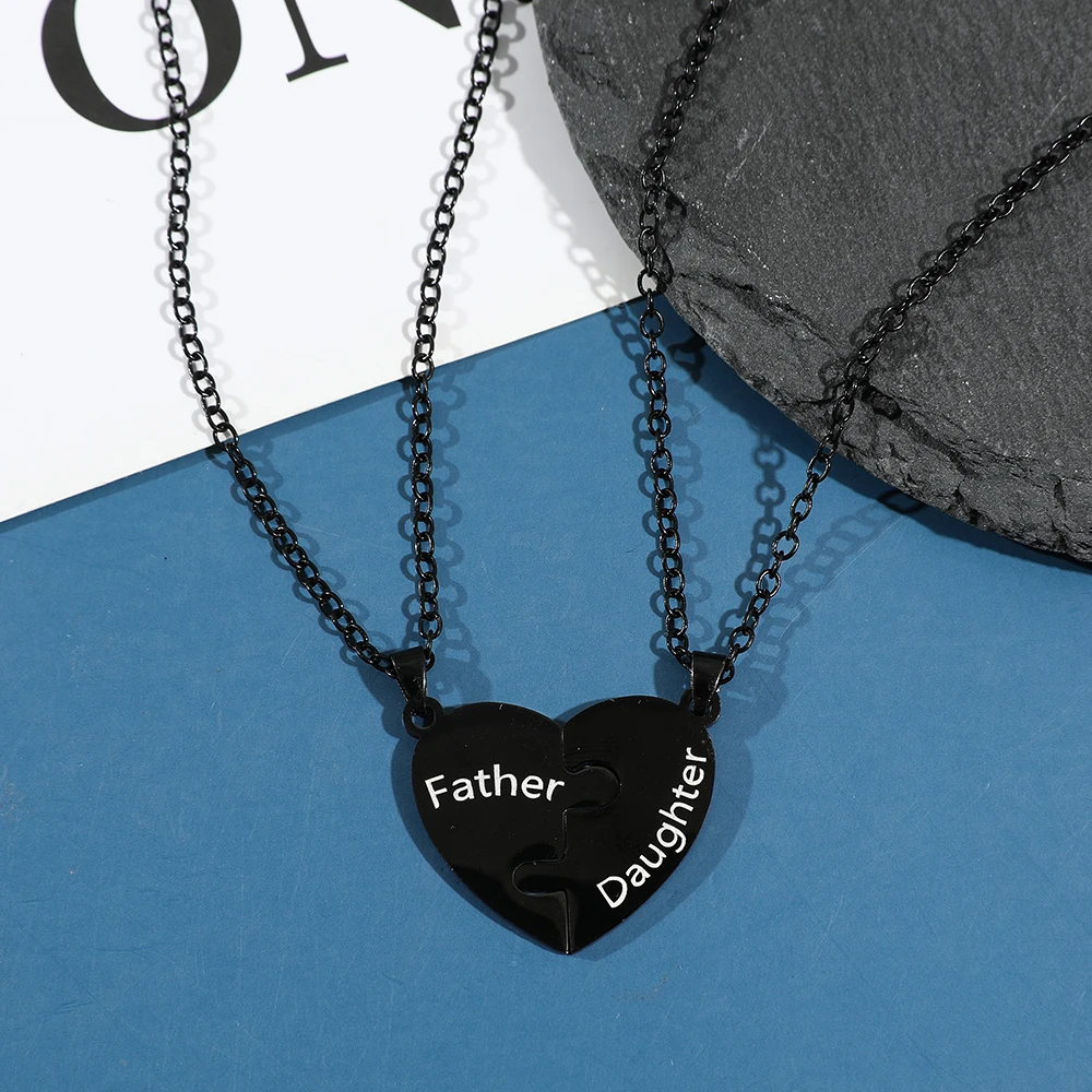 Father Mom Son Daughter Family Necklace Love Heart Puzzle Pendant