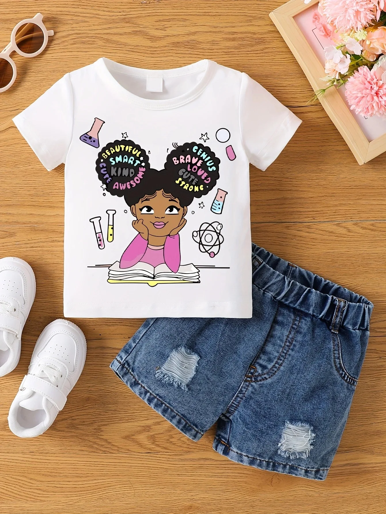 Aby Boys and Girls Summer Hot Painted Round Neck Short-sleeved Top Girls Just T-shirts. Shorts not included 17 S2baefbef5f1a46a2a0592461f6b20696S