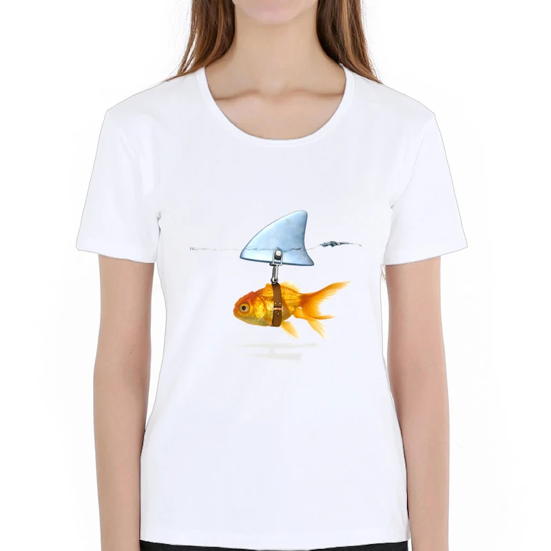 Neue Goldfisch Und Shark Marke Fisch Coole Gedruckt frauen Casual T-shirt femmle Retro Hipster Tops T