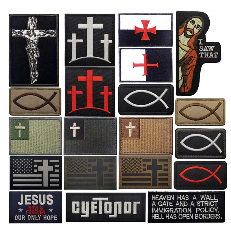 Kreuzflagge, Jesus, Fisch, Gott, Christian, Infidel, Glaube Blesses Stoffapplikation Stickerei Patches, taktische Rucksackabzeichen