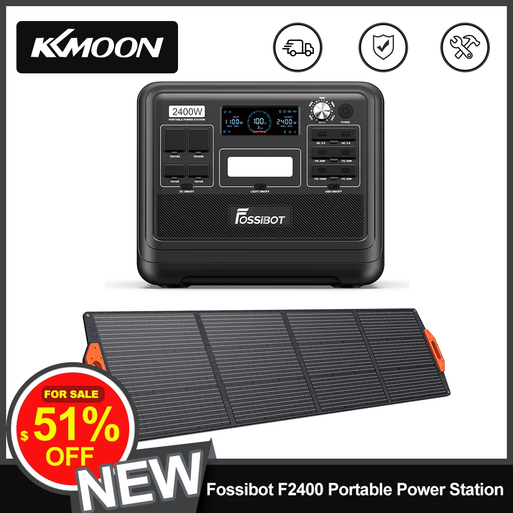 FOSSiBOT F2400 Portable Power Station, 2048Wh LiFePO4 Battery 2400W Output  Solar Generator, 3xAC RV Car USB Type-C QC3.0 PD - AliExpress