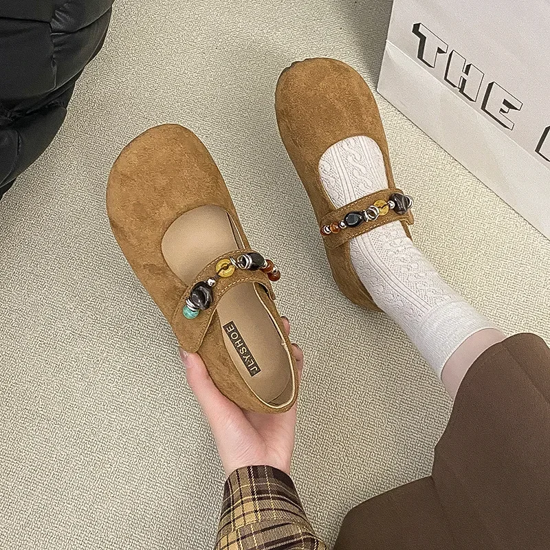 Women Mary Jane Shoes Autumn New Vintage Round Toe Comfort Outdoor Non Slip Flats Lightweight Luxury Soft Sole Casual Shoes