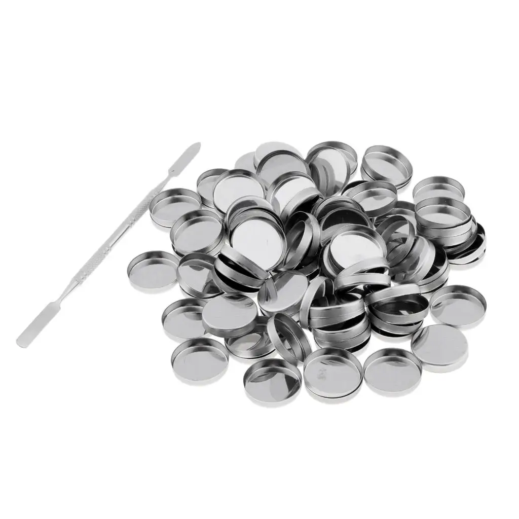 100x Empty Metal Pans Tin Panel with Stick for Lip Blusher DIY 