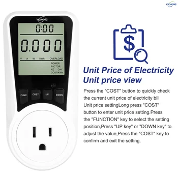 YICHENG Watt Meter,Plug-in Socket Power Meter,Overload Protection