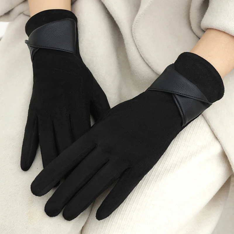 1 Pair Suede Gloves For Women Winter Velvet Gloves Elegant Touch Screen Gloves Riding Driving Keep Warm Outdoor Christmas Gift - 6