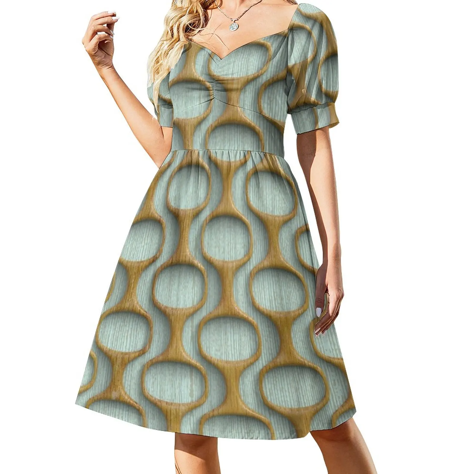 

60s Mod Woodwork Sleeveless Dress Woman's evening dress dress party evening elegant luxury celebrity