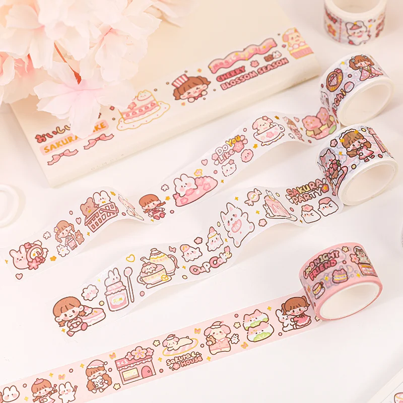 5M Cute Girl Sakura Party Adhesive Tape Kawaii Japanese Washi Tape Planner  Hand Account DIY Decorative Tape Stationery Gift - AliExpress