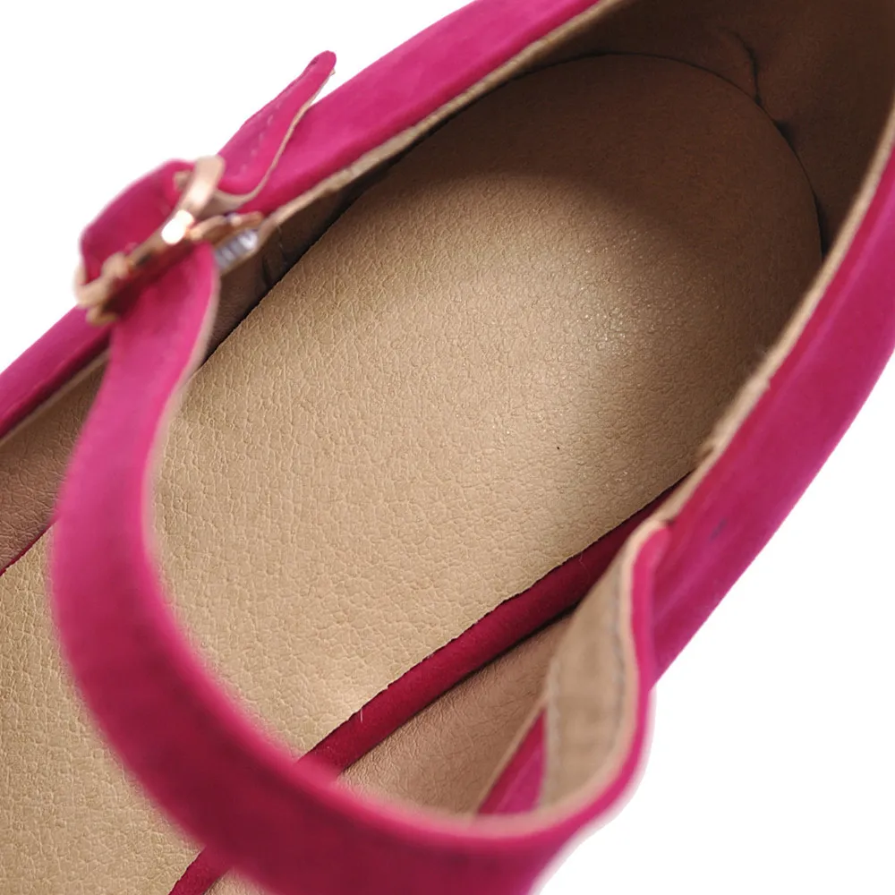 Classic High Heels Pumps Female Spring Casual Ankle Straps Flock Black Rose Red Wedge Wedding Office Shoes Woman Large Size34-43