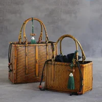 Japanese Bamboo Weaving String Bag Making Old Storage Bags Tea Set Storage Suitcase Case Convenient Handle Organizer Bag 1