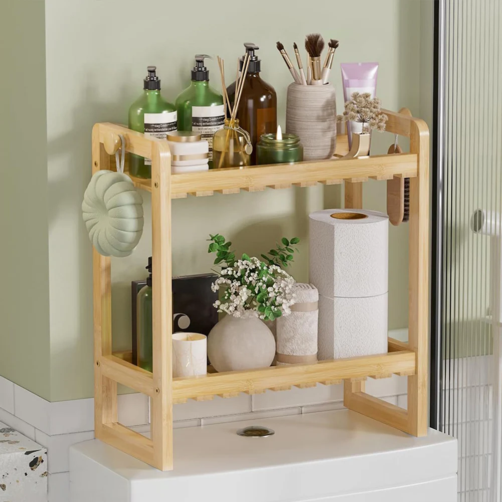 Bamboo Bathroom Organizers and Storage Shelves 2-Tier Over Toilet Bathroom Shelf Bathroom Storage Shelf for Small Bathroom 5