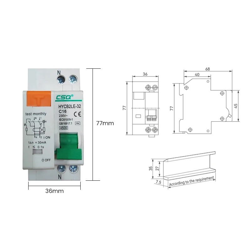 Circuit Breaker DZ30LE DZ47LE EPNL DPNL 230V 1P+N Residual Current Circuit Breaker With Over And Short Current Leakage Protection RCBO MCB 6-63A