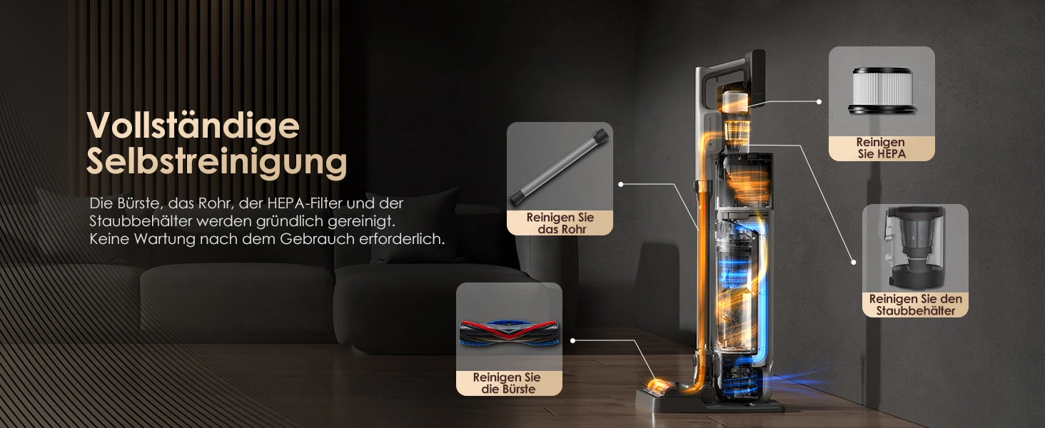 Tineco Pure ONE Station 5 PRO Kabelloser Akku Staubsauger, vollständiger Selbstreinigung, 200AW Saugkraft, ZeroTangle, EdgeSense – Detail 3