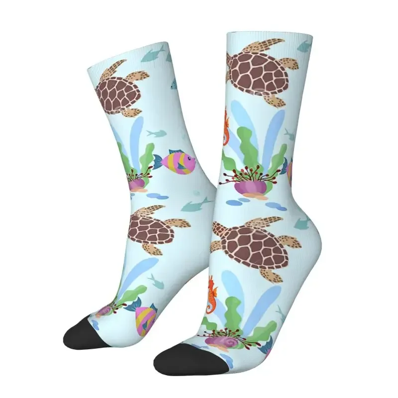 

Ocean World Turtles Fish Seahorse Dress Socks for Men Women Warm Fashion Marine Life Crew Socks