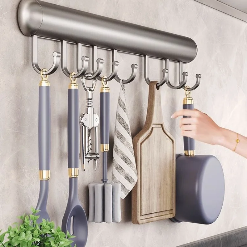 

30-50cm Wall Mounted Kitchen Hook Rack Aluminum Cabinet Storage Kitchen Utensils Rack Spoon Shovel Movable Hook Hardware Access