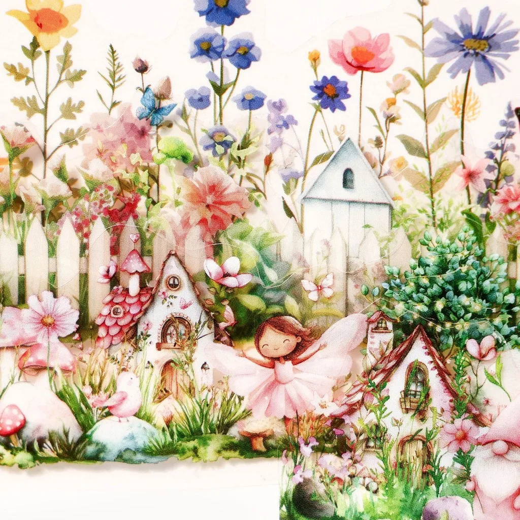 Journamm 40mm*2m PET Tape Flowers Mushroom Stickers Decor Junk Journal DIY Scrapbooking School Supplies Collage Stationery Tapes 2