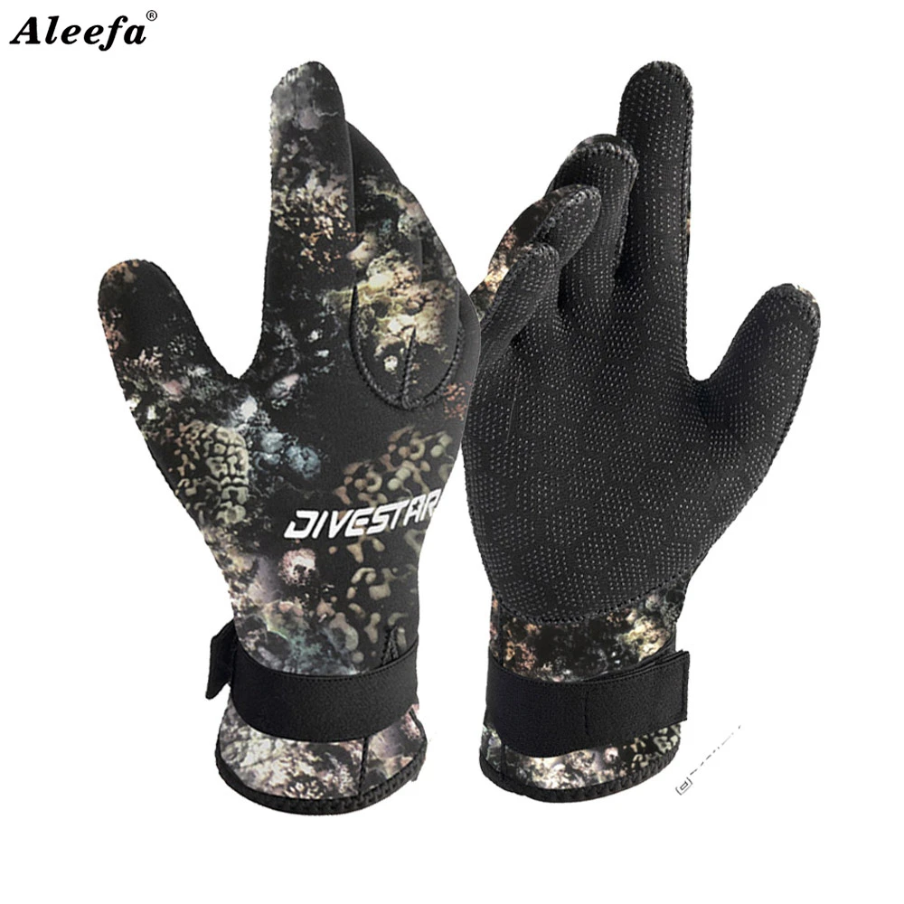 Camo Diving gloves 3mm/5mm neoprne with buckle belt spearfishing gloves