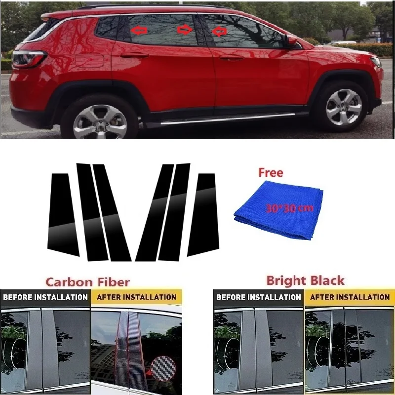 

Carbon Fibre Balck Polished Pillar Posts Fit for Jeep Compass 2017-2021 Window Trim Cover BC Column Sticker Chromium Styling