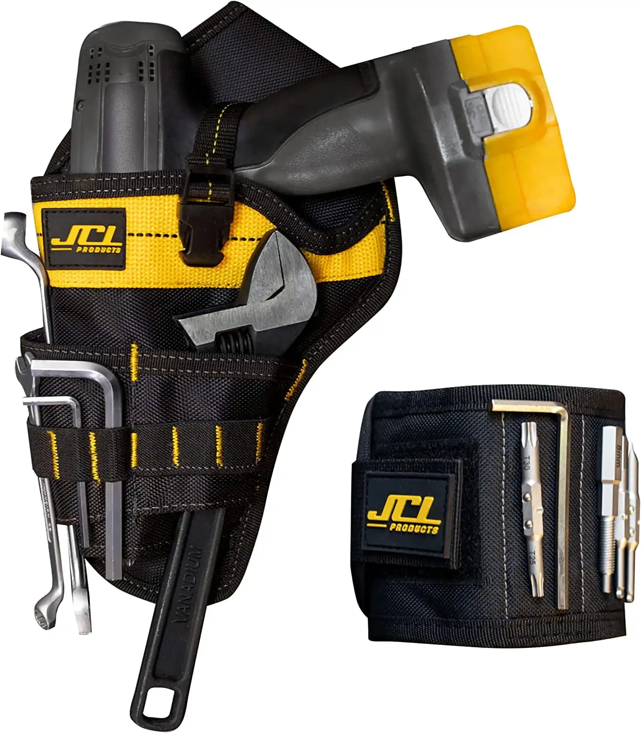 

JCL Cordless Drill Tool Belt Holster and Magnetic Wristband Combo, Safe and Convenient Storage for Electric Drill and Accessori