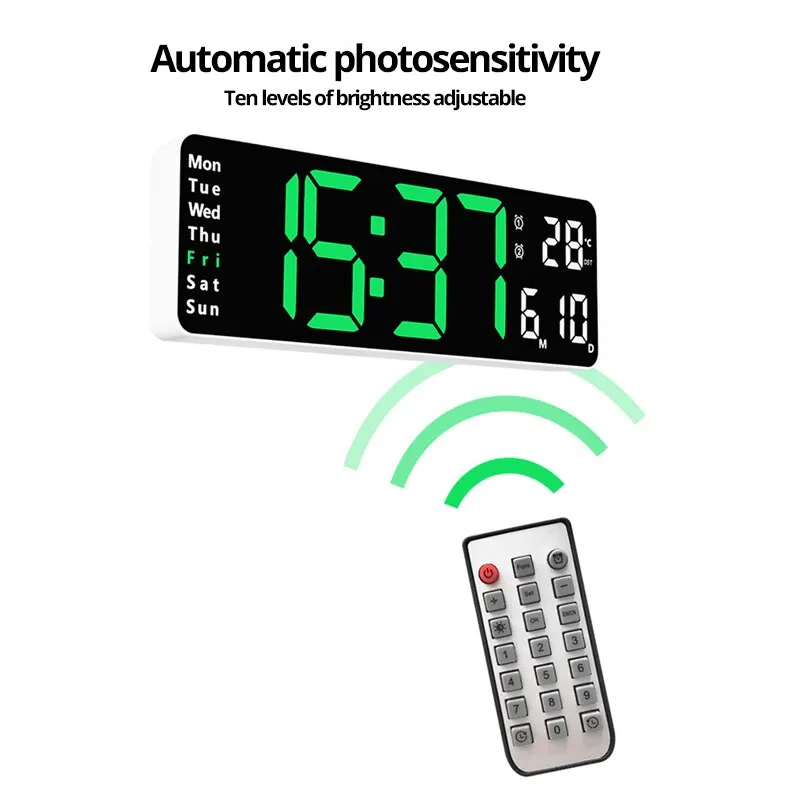13/16 Inches Large LED Digital Wall Clock Wall Mounted Remote Control Temperature Date Week Display Timer Dual Alarm Clock wall clock digital wall clock