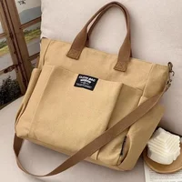 Urban Minimalist Female Student Large Capacity Commuting Horizontal Canvas Single Shoulder Diagonal Cross Portable Tote Bag - Image 2