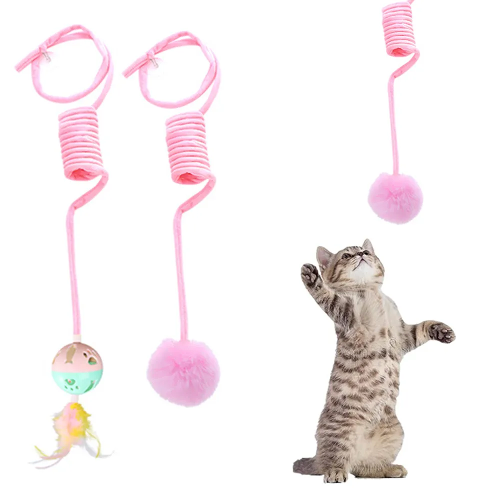 

Cat Interactive Toy Spring Plush Ball with Bell Cat Feather Toy Funny Cats Stick Elasticity Playing Ball Kitten Pet Chewing Toys