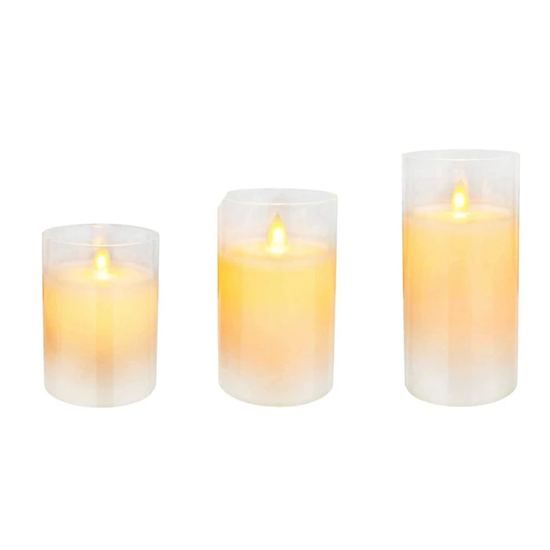 Battery Operated Flameless Candle Outdoor Waterproof Candle Flashing Flame Led Candle 3 Piece Set