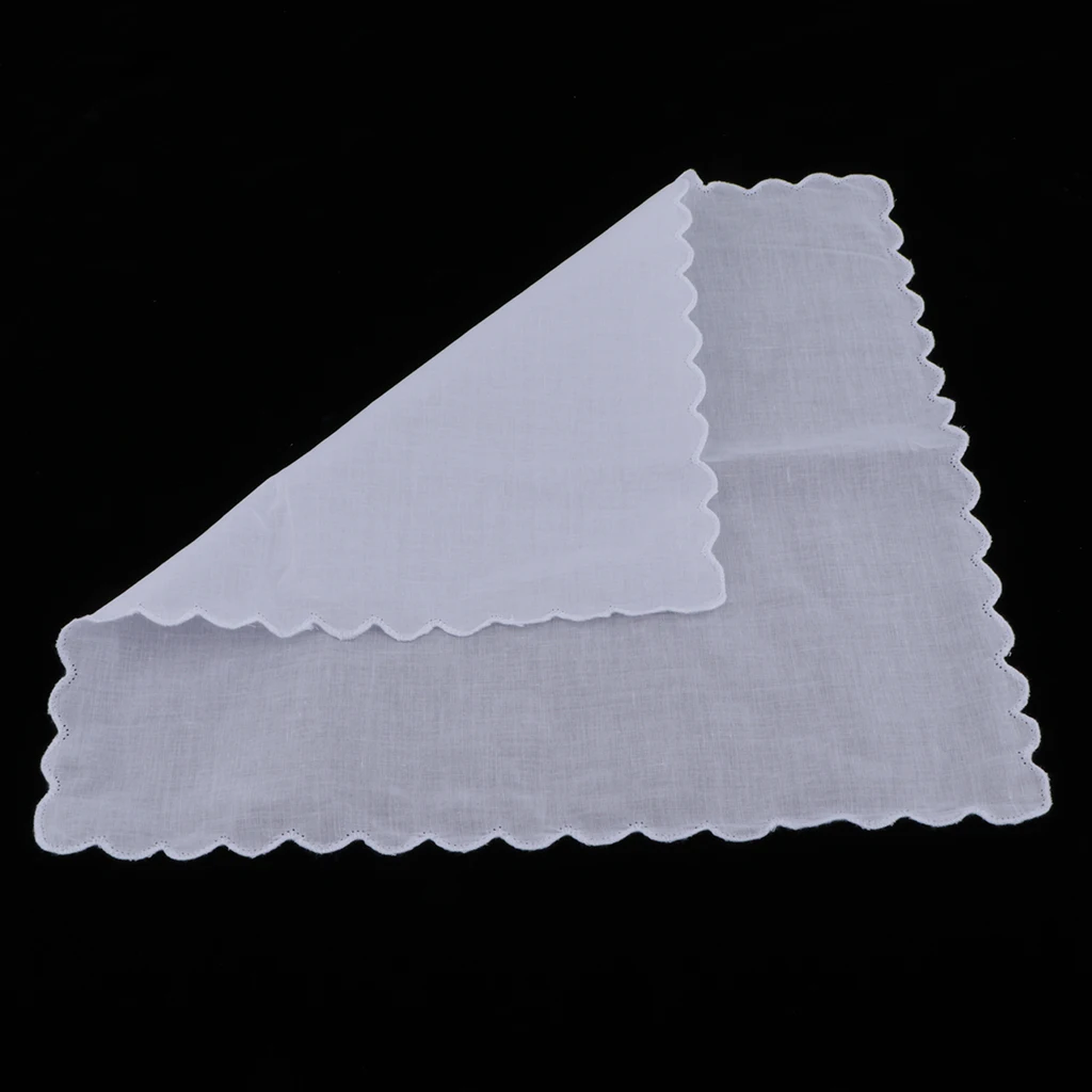 Cotton Solid White Handkerchief Hankies Square DIY Wave Edge Handmade Graffiti Lace Hankerchiefs for Wedding 6pcs pocket square mini handkerchief