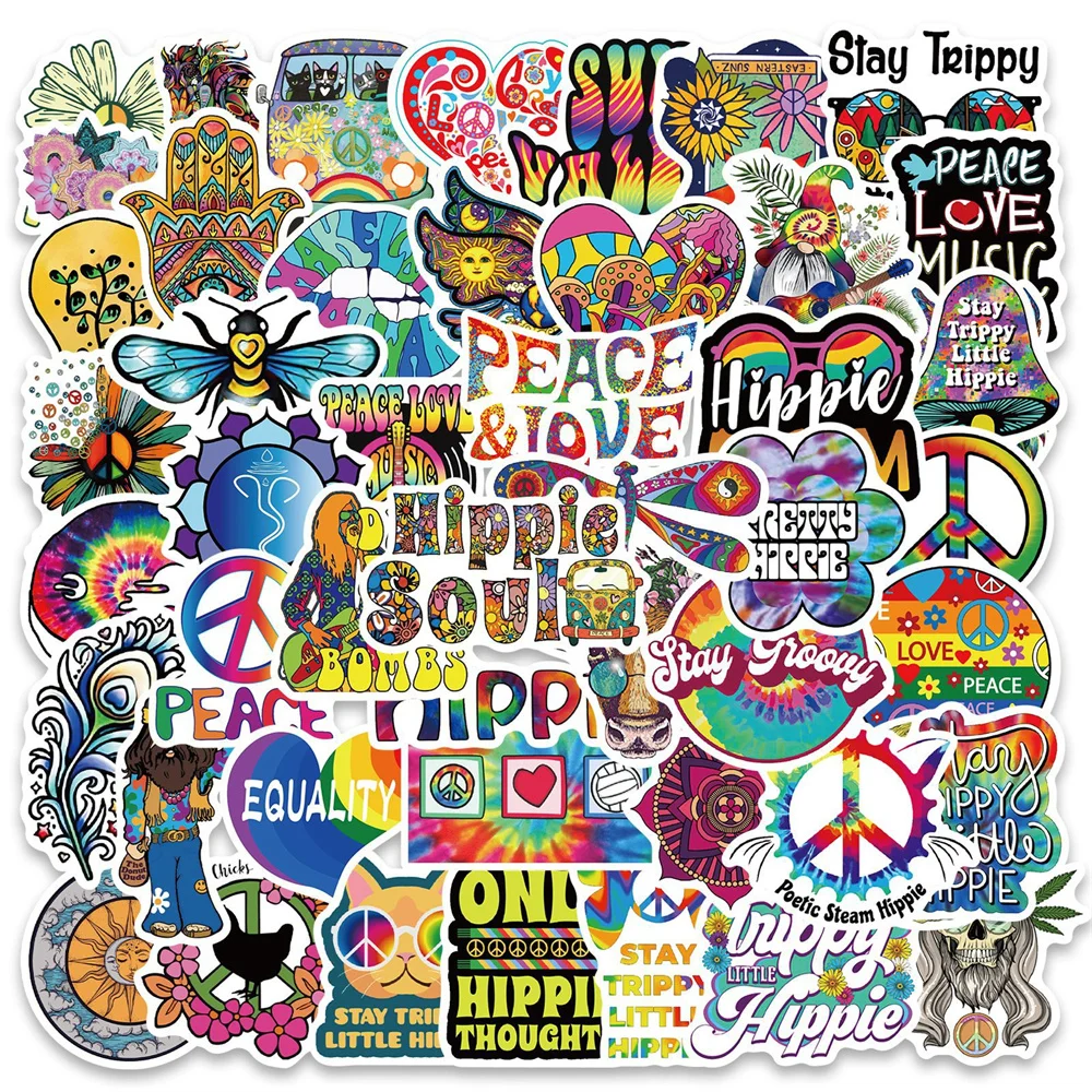 10/30/50PCS New Cartoon Hippie Hippie Sticker Personality Decoration Suitcase Laptop Water Cup Waterproof Wholesale 10 30 50pcs suitcase postmark retro letterhead stamp travel suitcase sticker personality trolley case guitar graffiti sticker