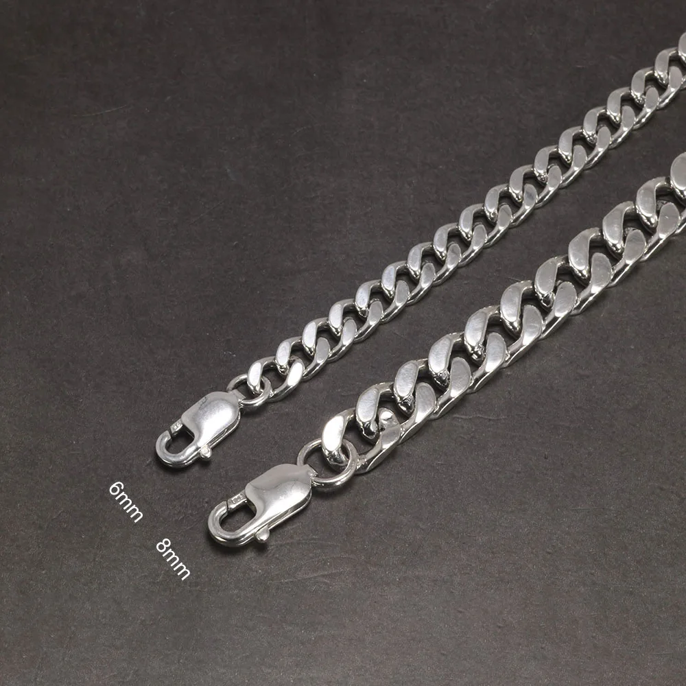 Real 925 Sterling Silver Couple Bracelet 6mm 8mm Hip Hop