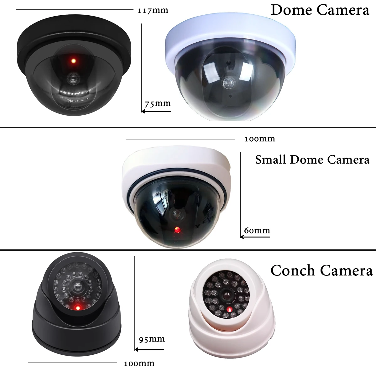 New Red Flashing LED Light Black/White Dummy Conch Camera Home Office Surveillance Security System Fake CCTV Security Camera