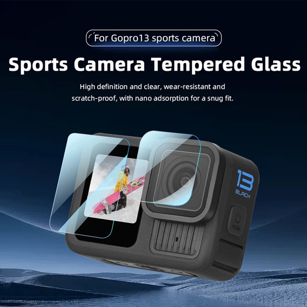 1/2 Set Tempered Glass Film Clear Ultra Tempered Glass Screen Protector 9H Hardness Anti-scratch for GoPro Hero 13 Black Camera