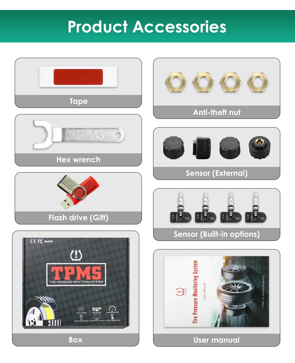 USB Android TPMS Reifendruckkontrollsystem Anzeigesystem Interne externe Sensoren für Autonavigationsradio – Detail 6