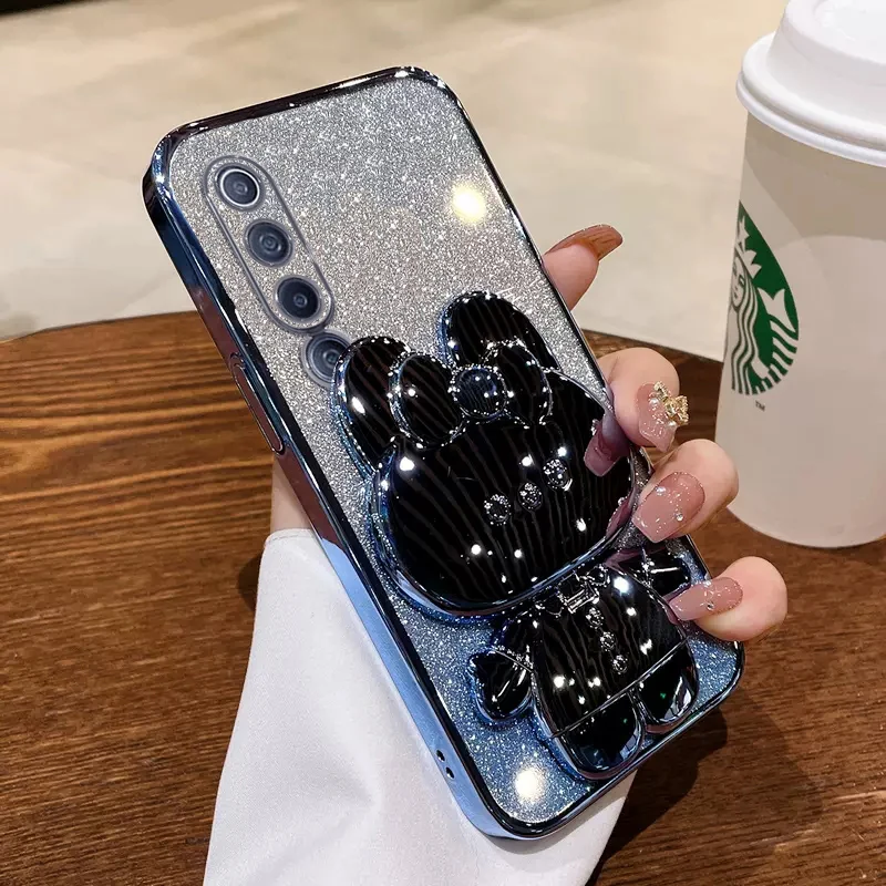 Rabbit Makeup Mirror Plating Phone Holder Case Cover