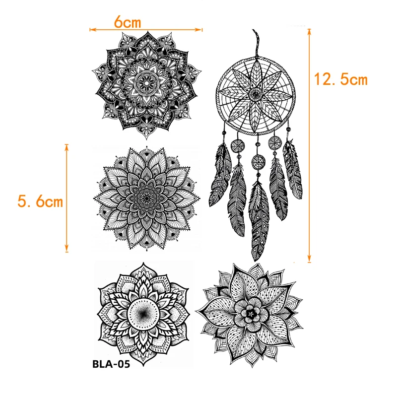 Mandala Blumenmuster Wasserdicht Temporäre Tattoos Aufkleber Lotus Tattoo Body Art Datura Fake Sleeve Tatoo Männer Feder Tatuagens – Detail 10