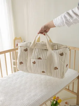 Borsa a tracolla portatile ricamata con orsetto Simpatico cartone animato di grande capacità Madre Bambino Genitore Bambino Borsa a tracolla singola Borsa per mamma 1