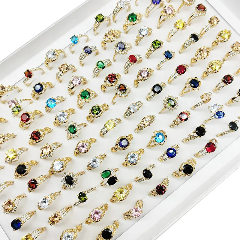 20pcs/Lot Jewelry Factory Wholesale New Big Zircon Rhinestone Finger Rings For Women Mix Style Wedding Decorate Girl Party Gifts