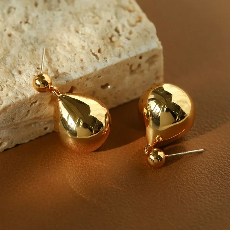 

Brass With 18K Gold Water Drop Ball Earrings